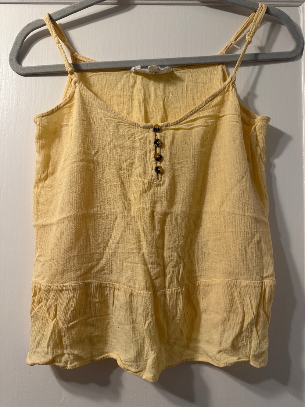 Hippie Rose Pale Yellow Button-Front Spaghetti Strap Camisole